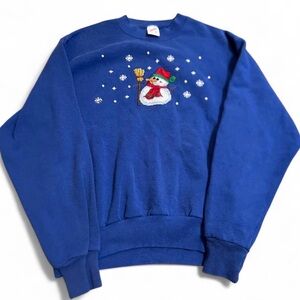 Vintage Women’s Jerzees Blue Christmas Snowman Sweater Size M